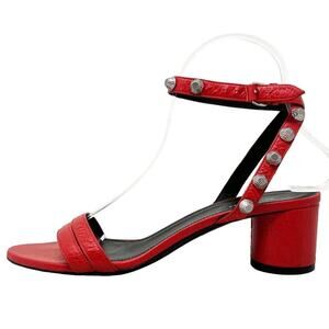 Balenciaga‎ Red Silver Studded Leather Sandals – Size 37